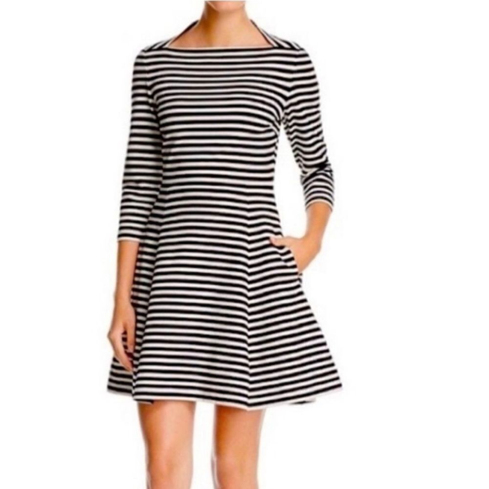 Kate Spade Broome Street Black White Stripe Ponte Knit Dress Size XS
